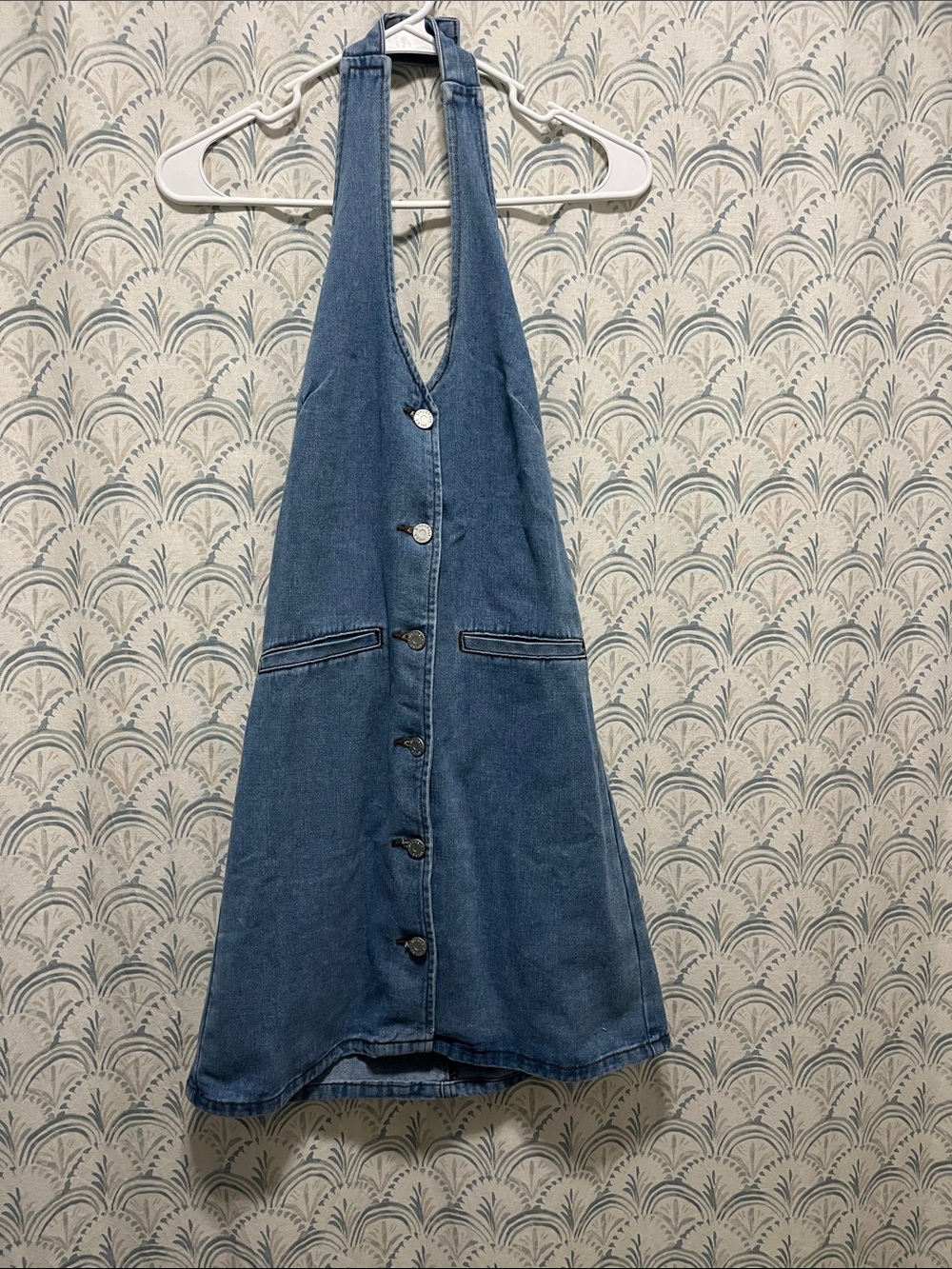 Women’s Blue Denim Button-Front Halter Dress